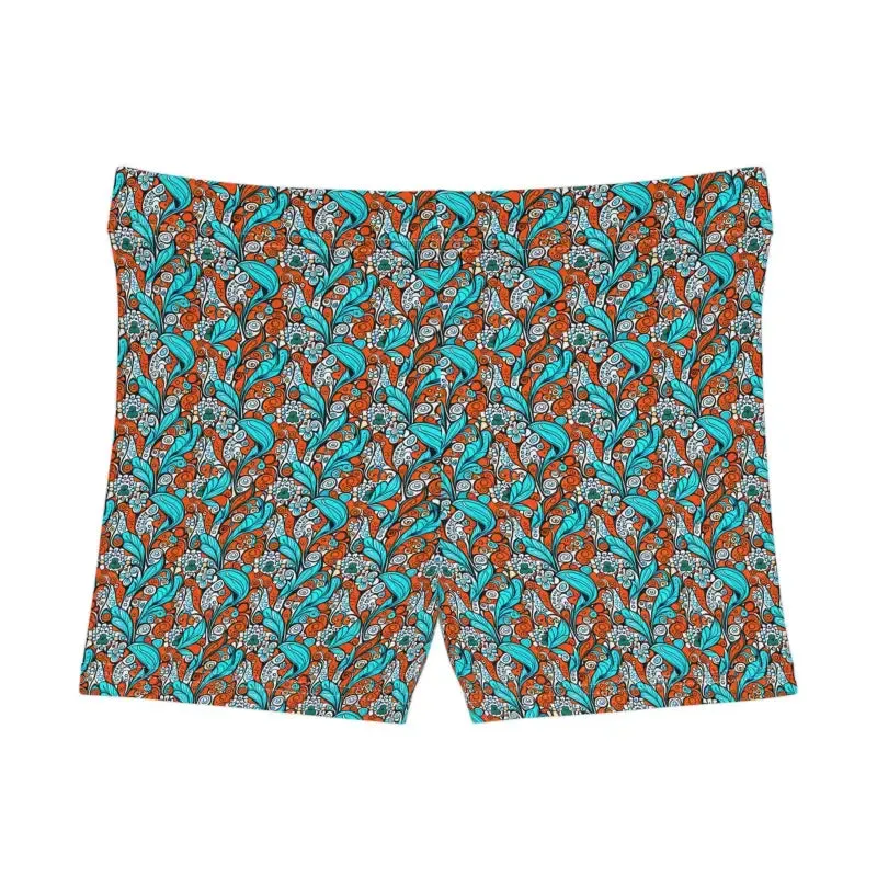 Breezy Paisley Brown Women's Shorts with Blue Pattern