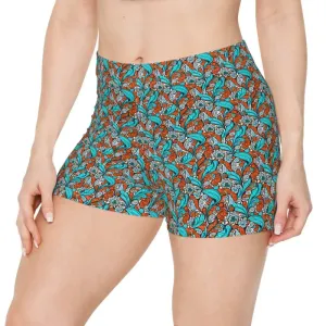 Breezy Paisley Brown Women's Shorts with Blue Pattern