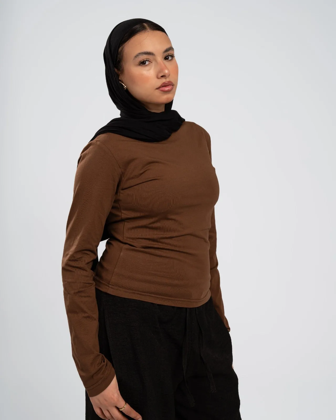 Brown Cotton Round Neck - Long Sleeve