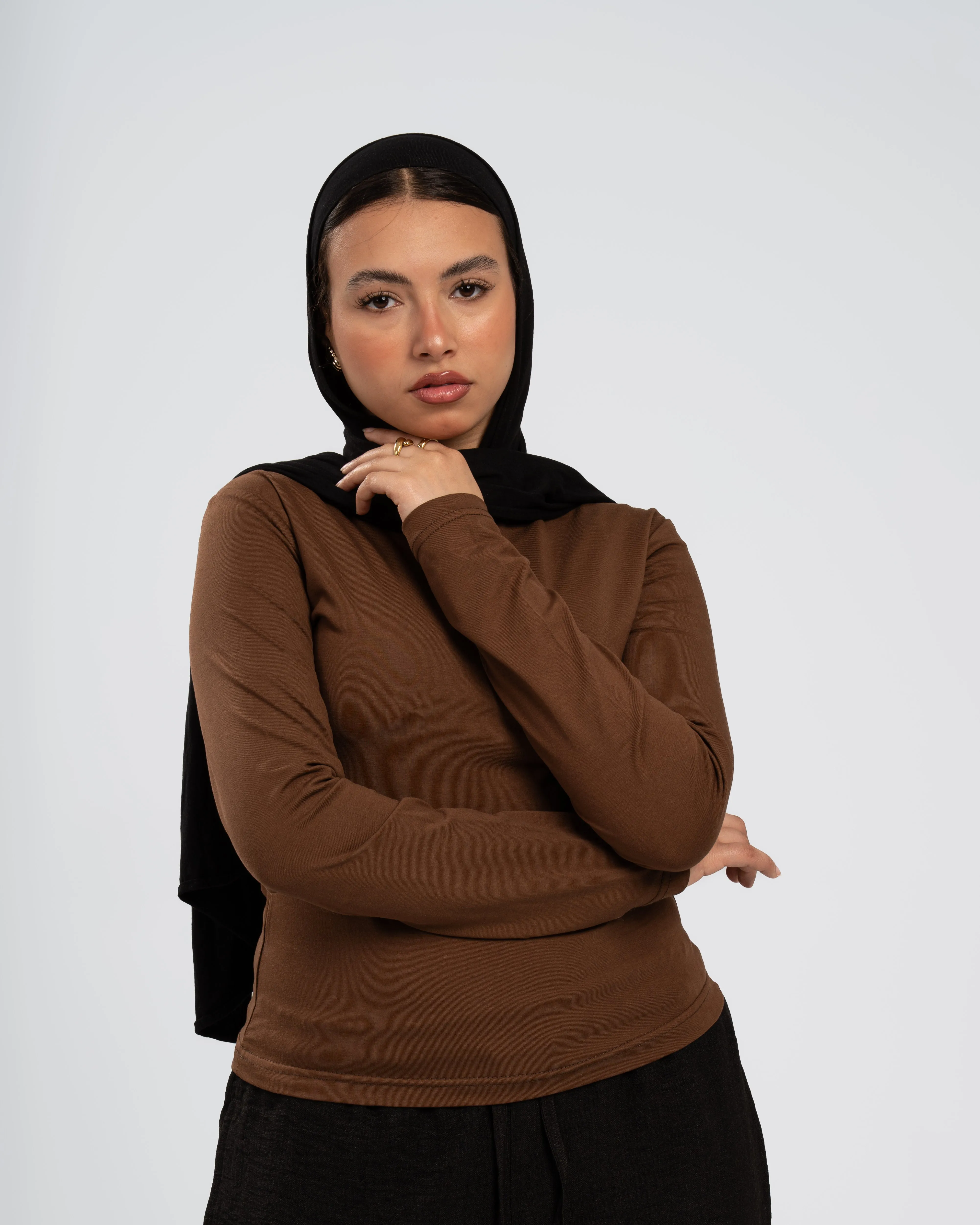 Brown Cotton Round Neck - Long Sleeve