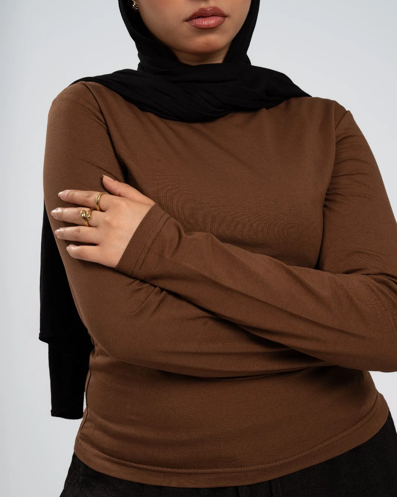 Brown Cotton Round Neck - Long Sleeve