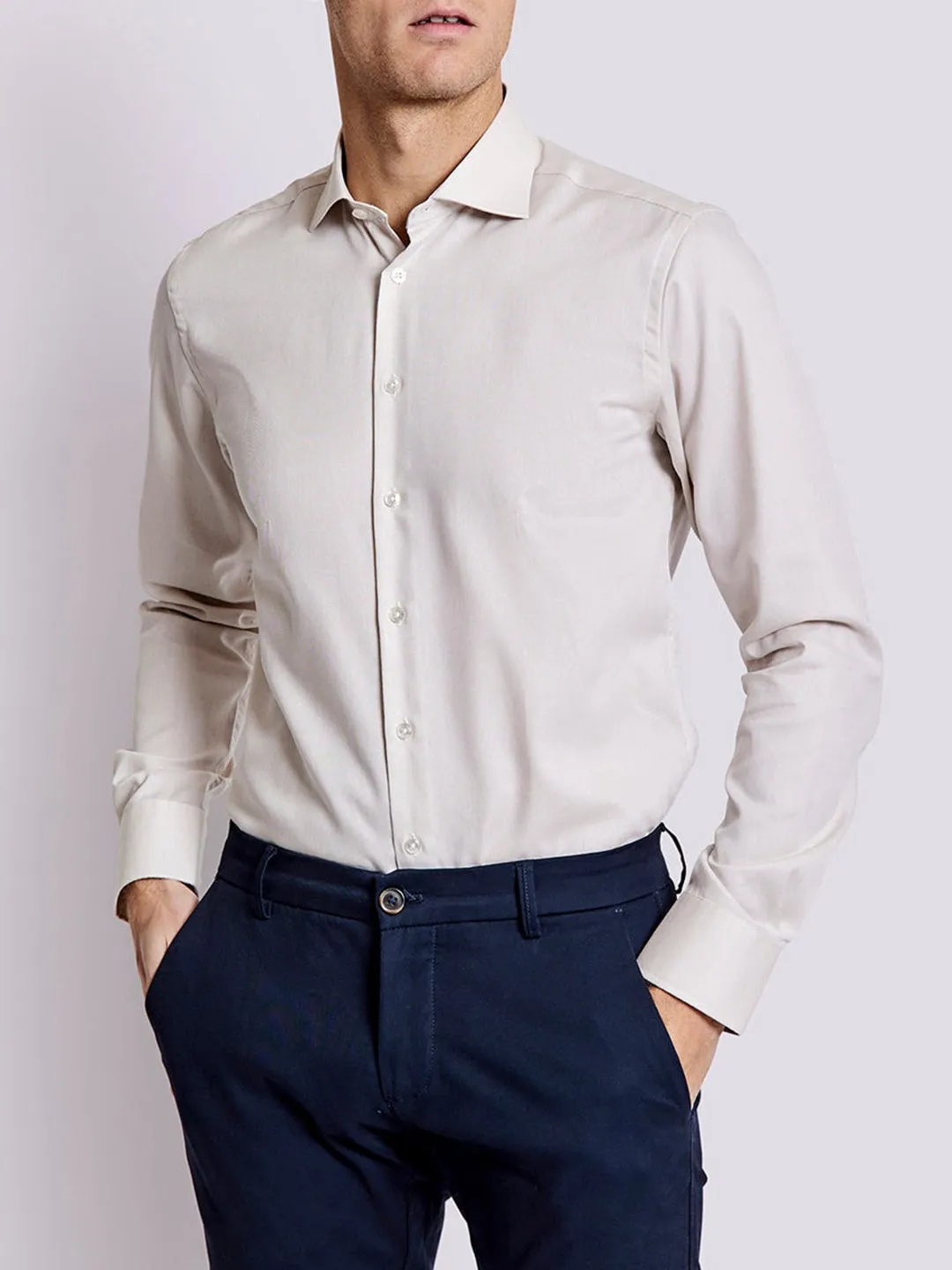Bruun & Stengade Men Beige Solid Collar Shirt