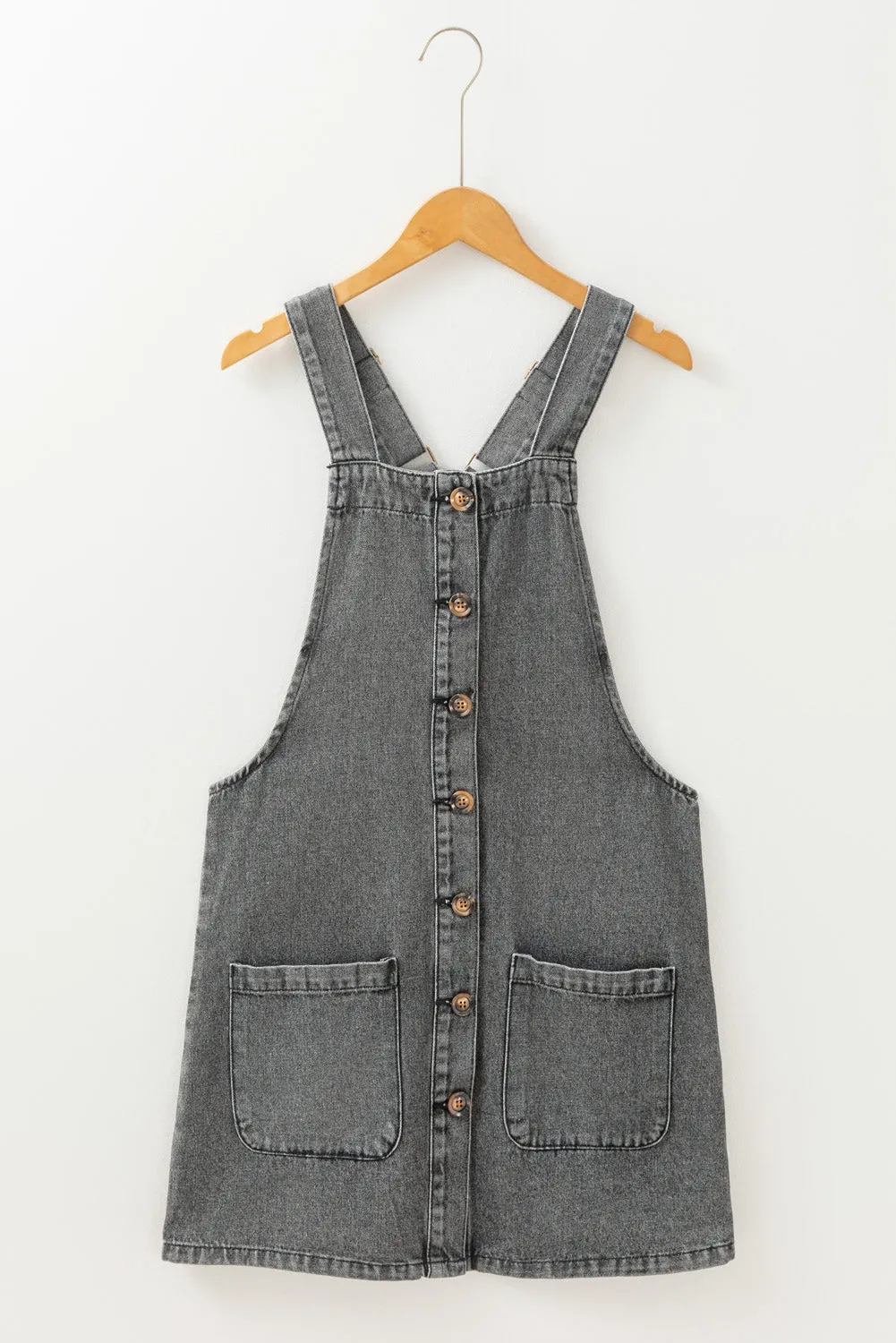Button Front Overall Denim Mini Dress