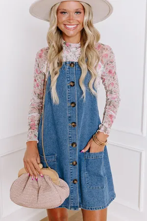 Button Front Overall Denim Mini Dress
