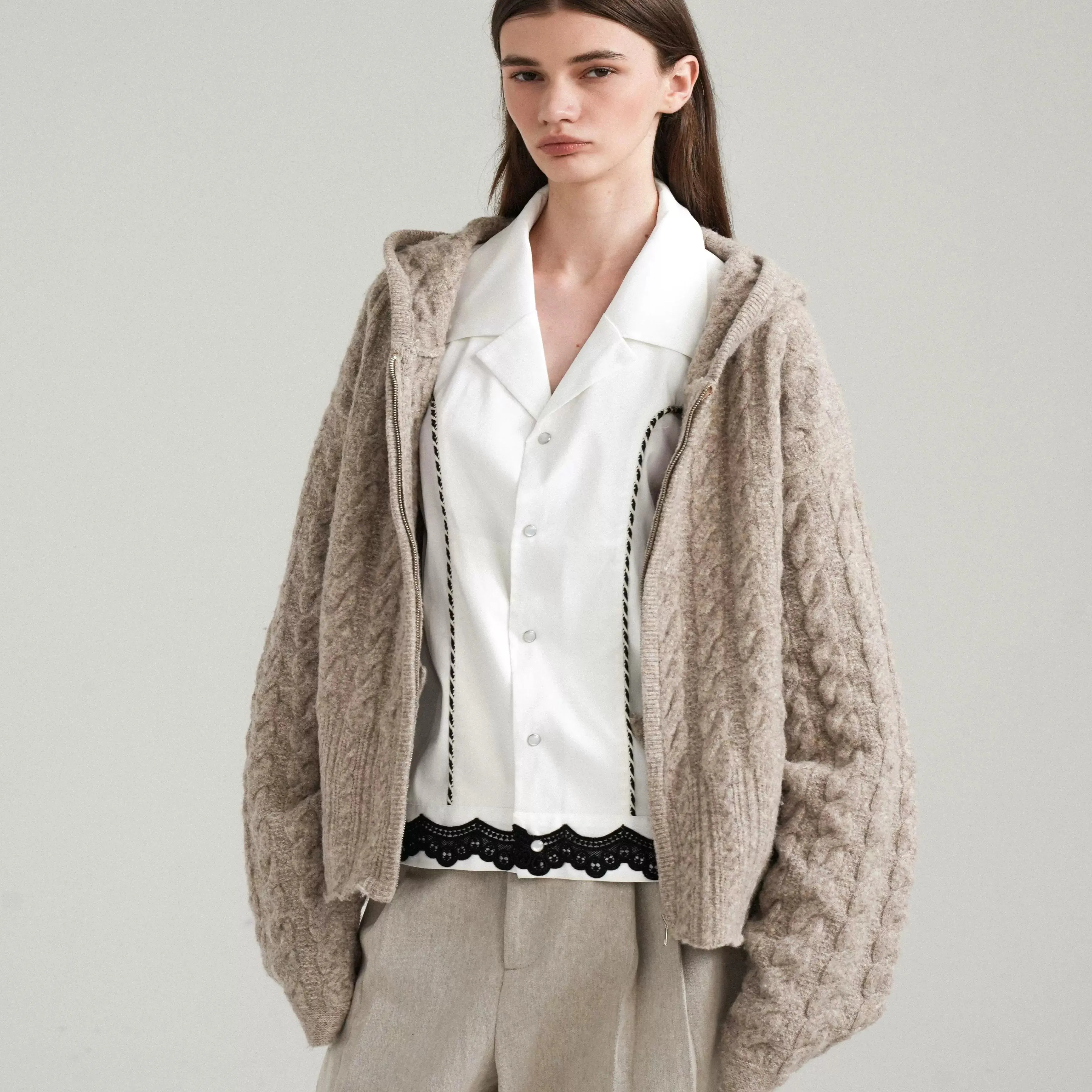 Cable-Knit Hooded Sweater