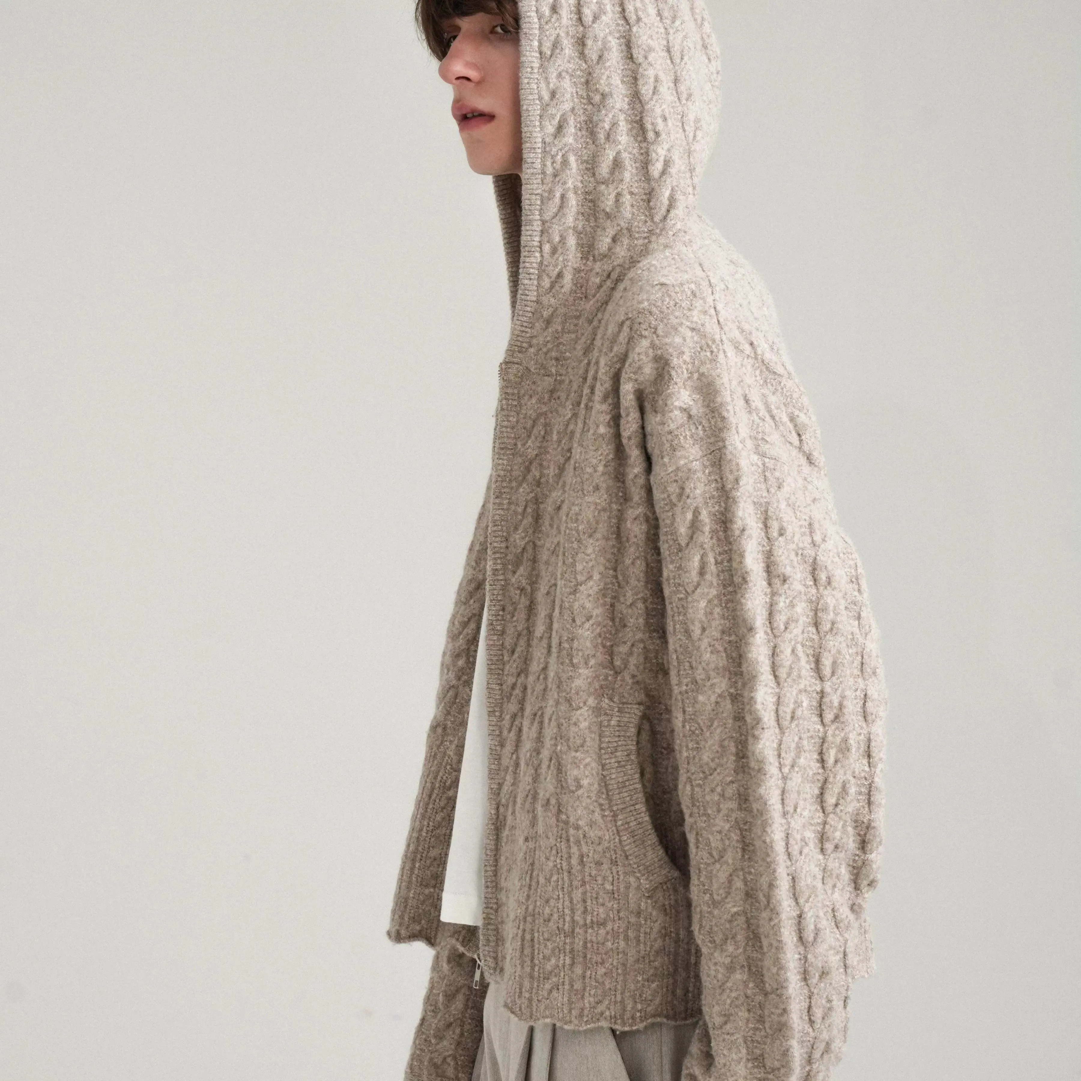 Cable-Knit Hooded Sweater