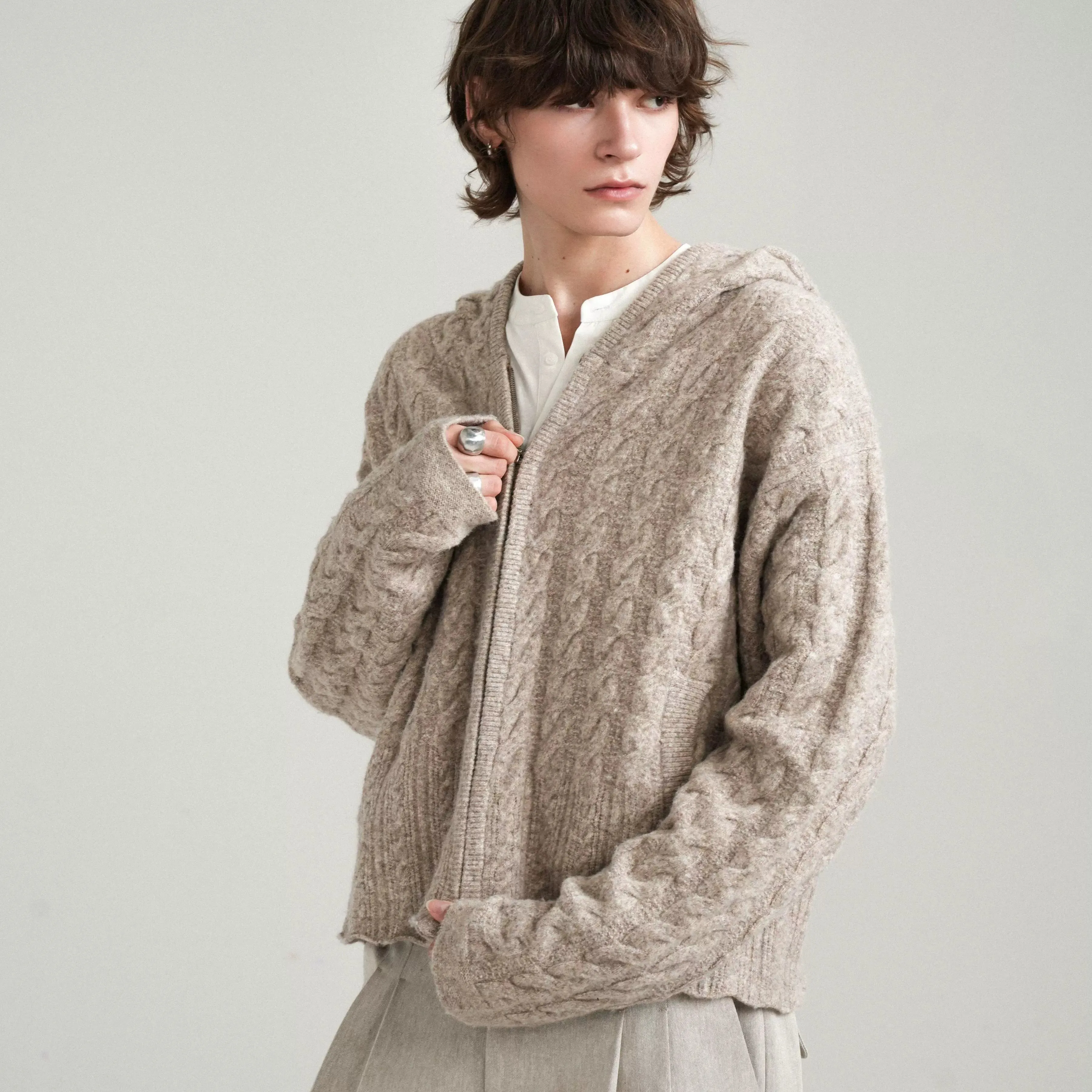 Cable-Knit Hooded Sweater