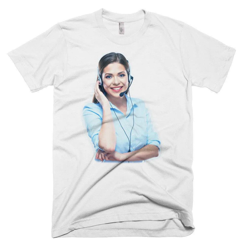 Call center woman wearing a headset