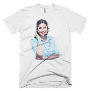 Call center woman wearing a headset