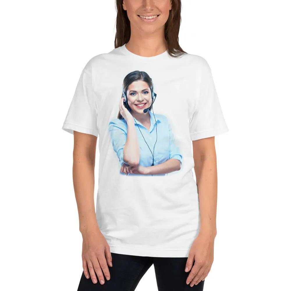 Call center woman wearing a headset