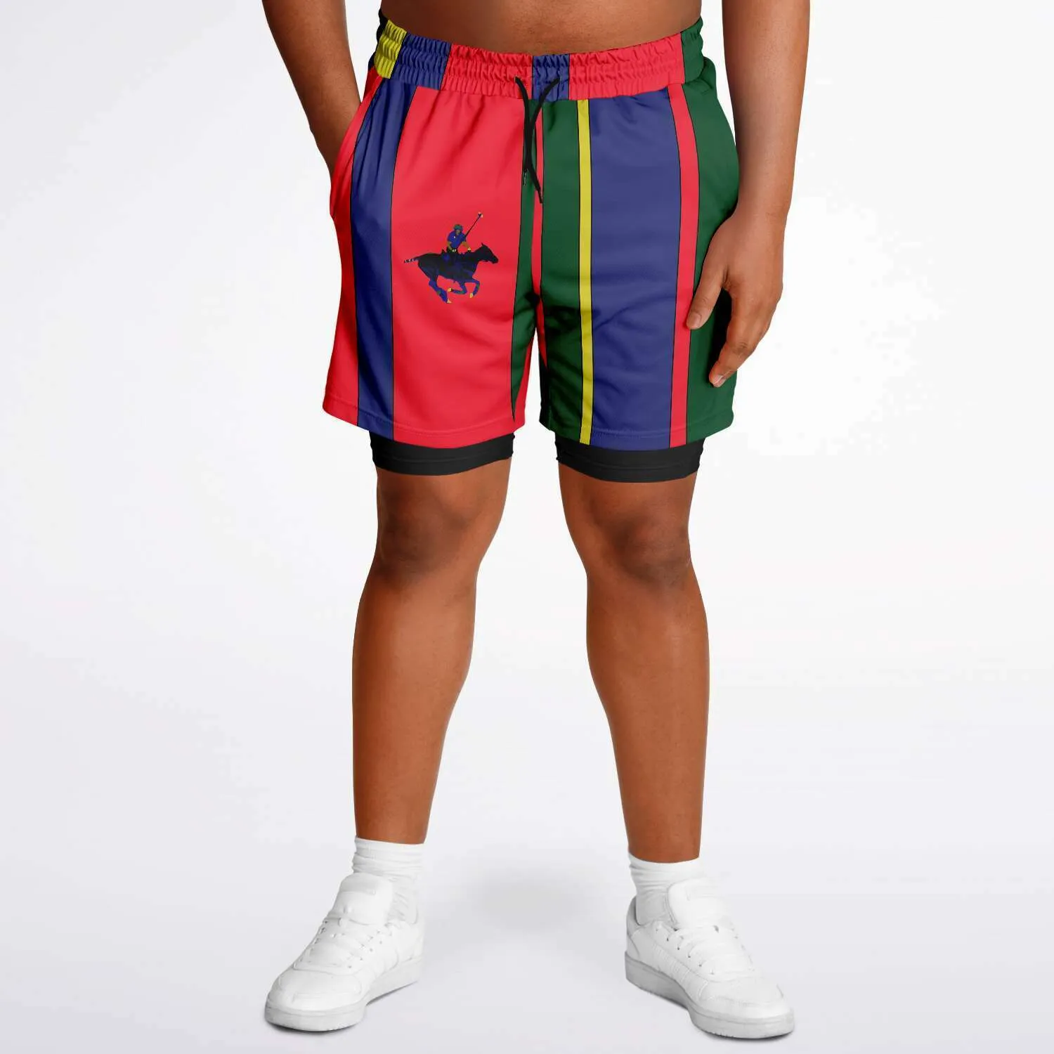 Carib Polo Striped Polo Athletic Shorts