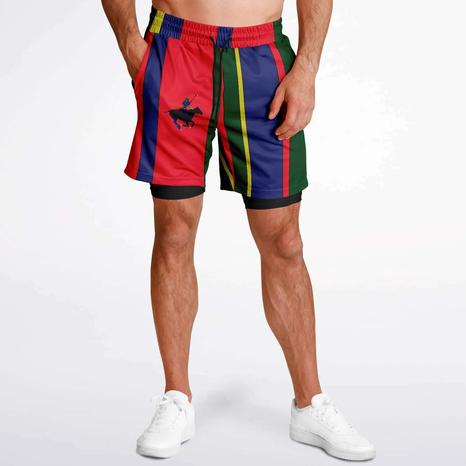 Carib Polo Striped Polo Athletic Shorts