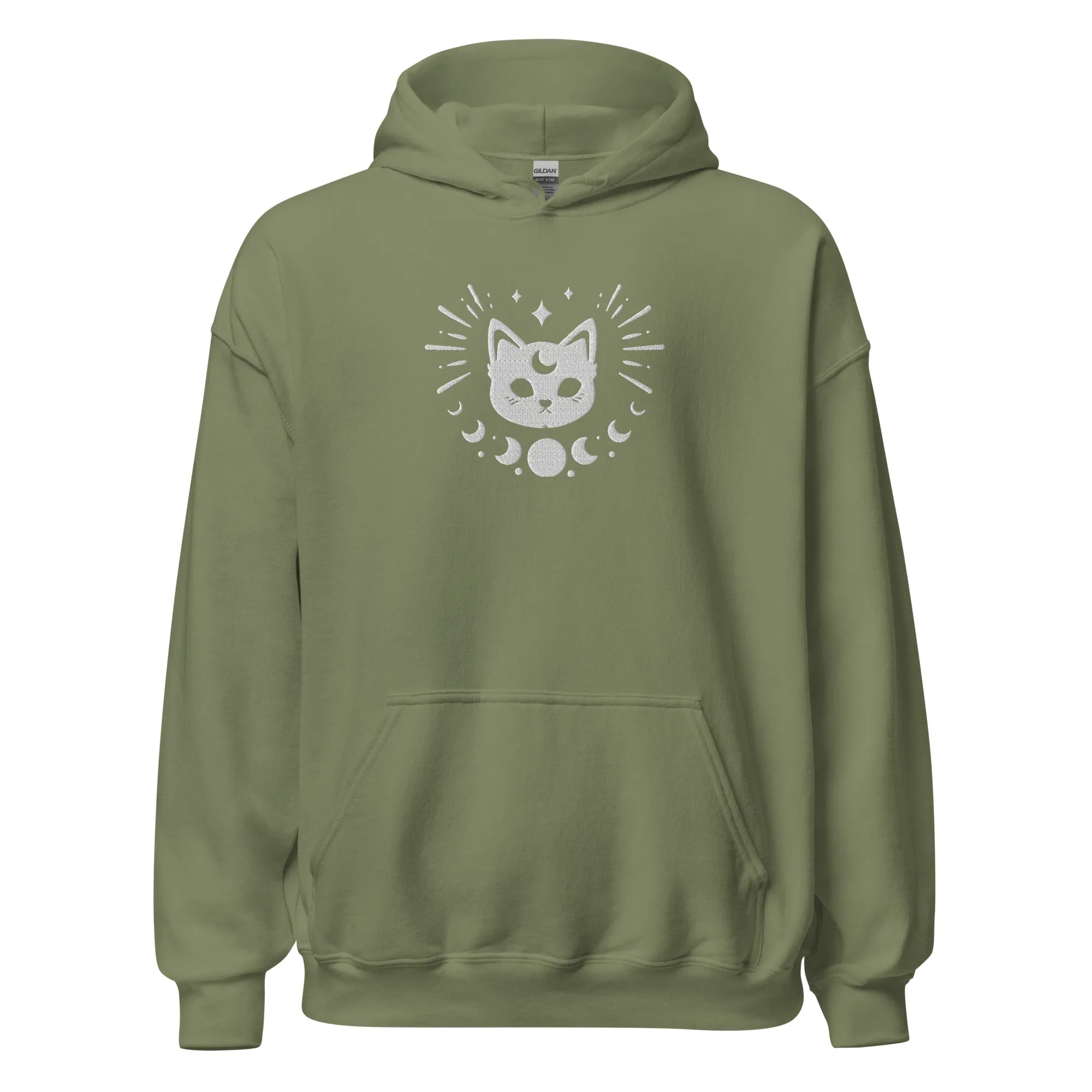 Celestial Moon Phases Cat Embroidered Unisex Hoodie