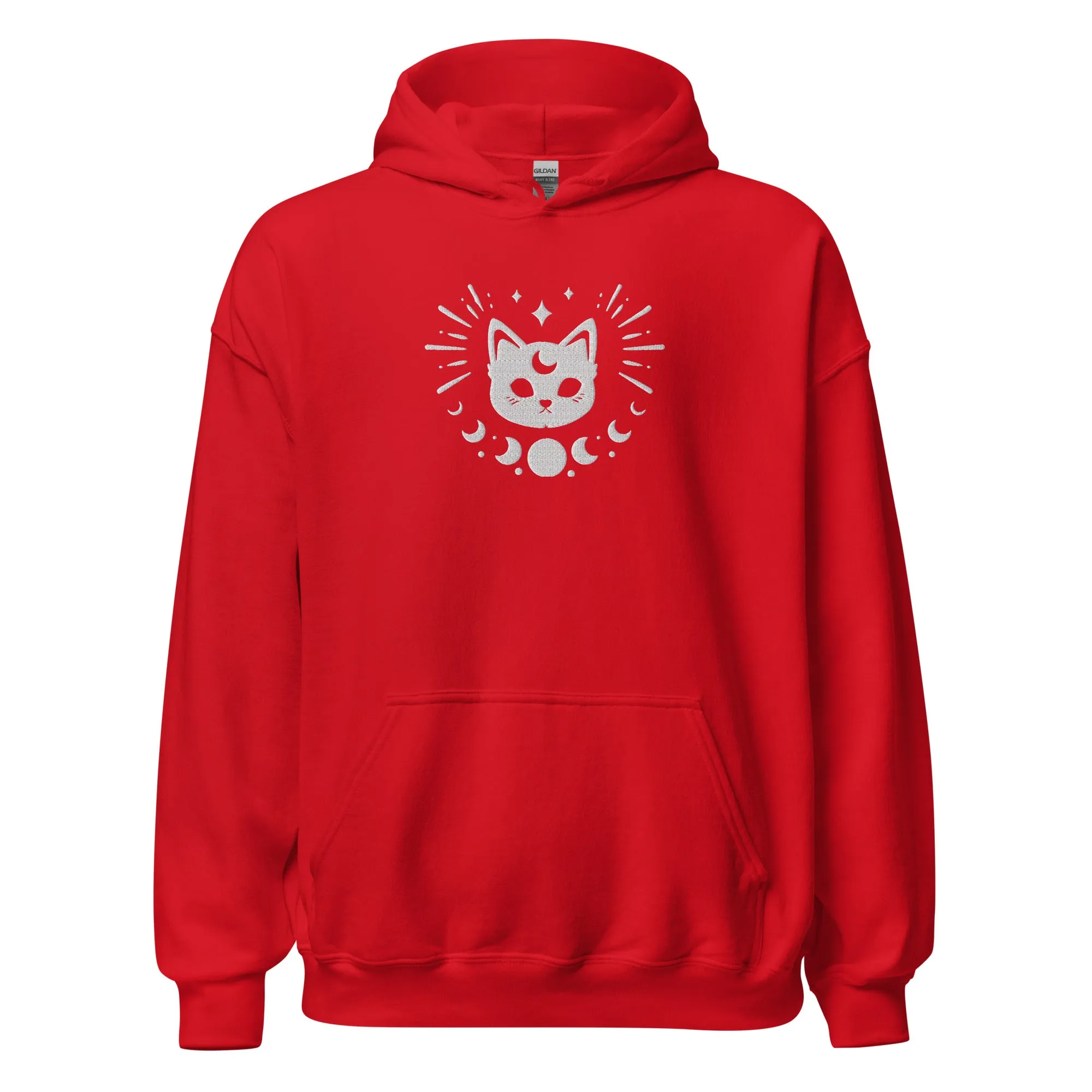 Celestial Moon Phases Cat Embroidered Unisex Hoodie