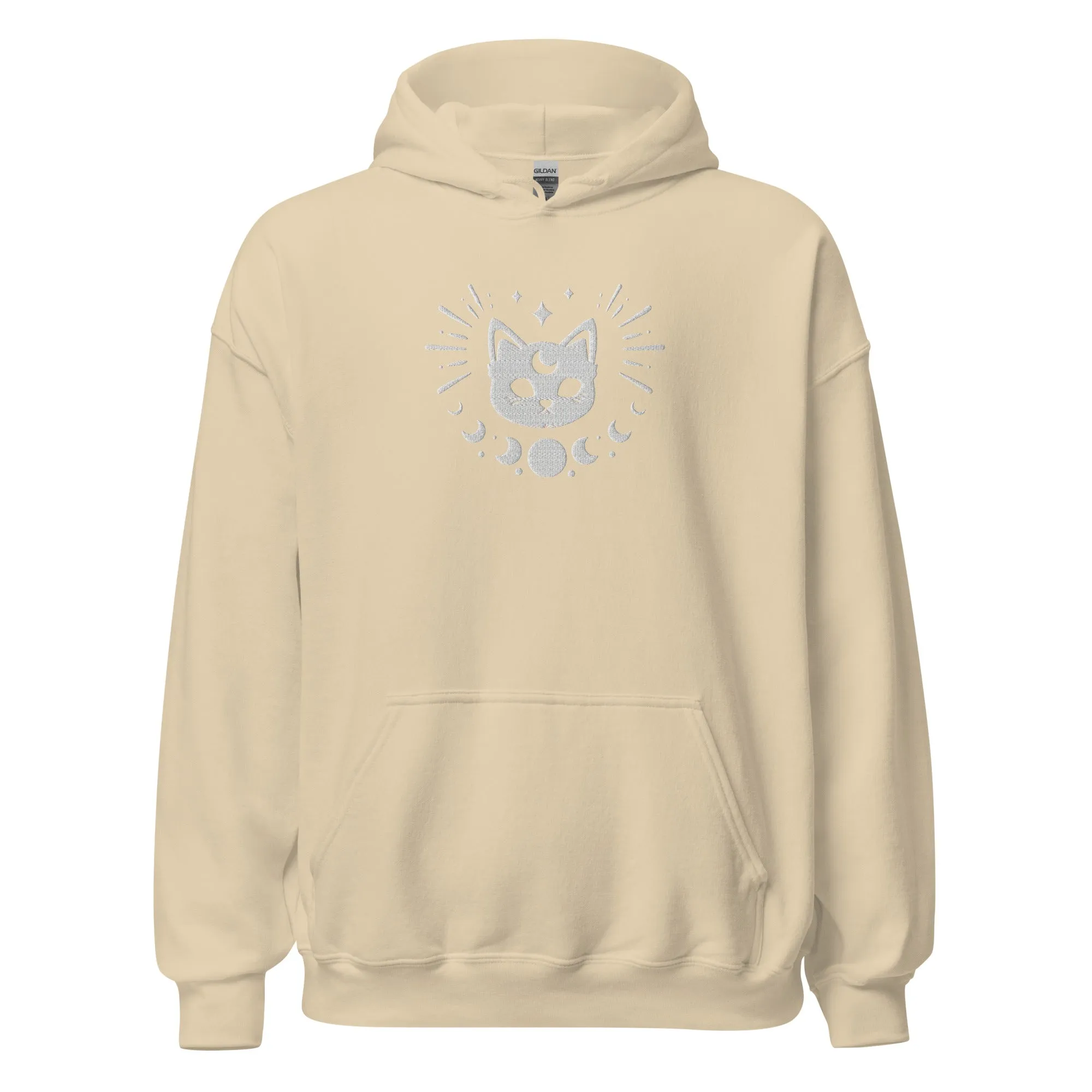 Celestial Moon Phases Cat Embroidered Unisex Hoodie