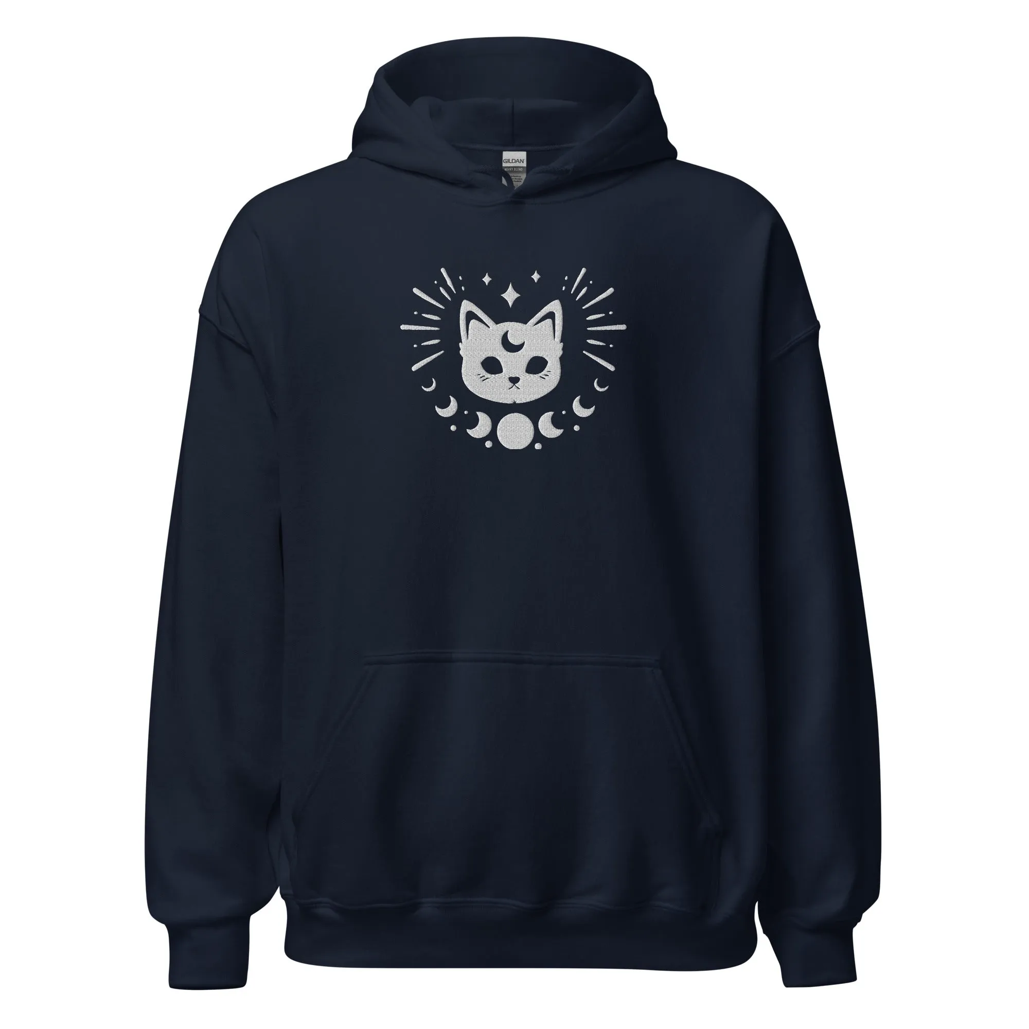 Celestial Moon Phases Cat Embroidered Unisex Hoodie