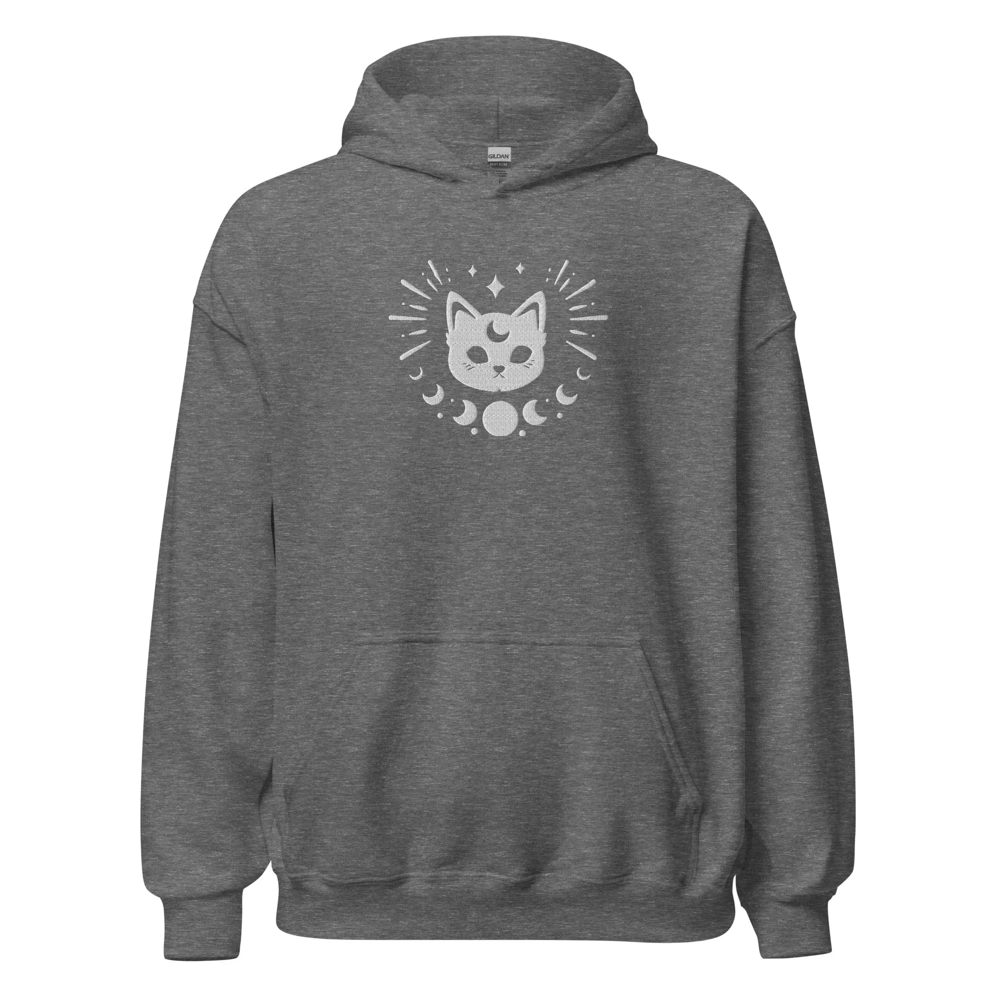 Celestial Moon Phases Cat Embroidered Unisex Hoodie