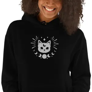 Celestial Moon Phases Cat Embroidered Unisex Hoodie