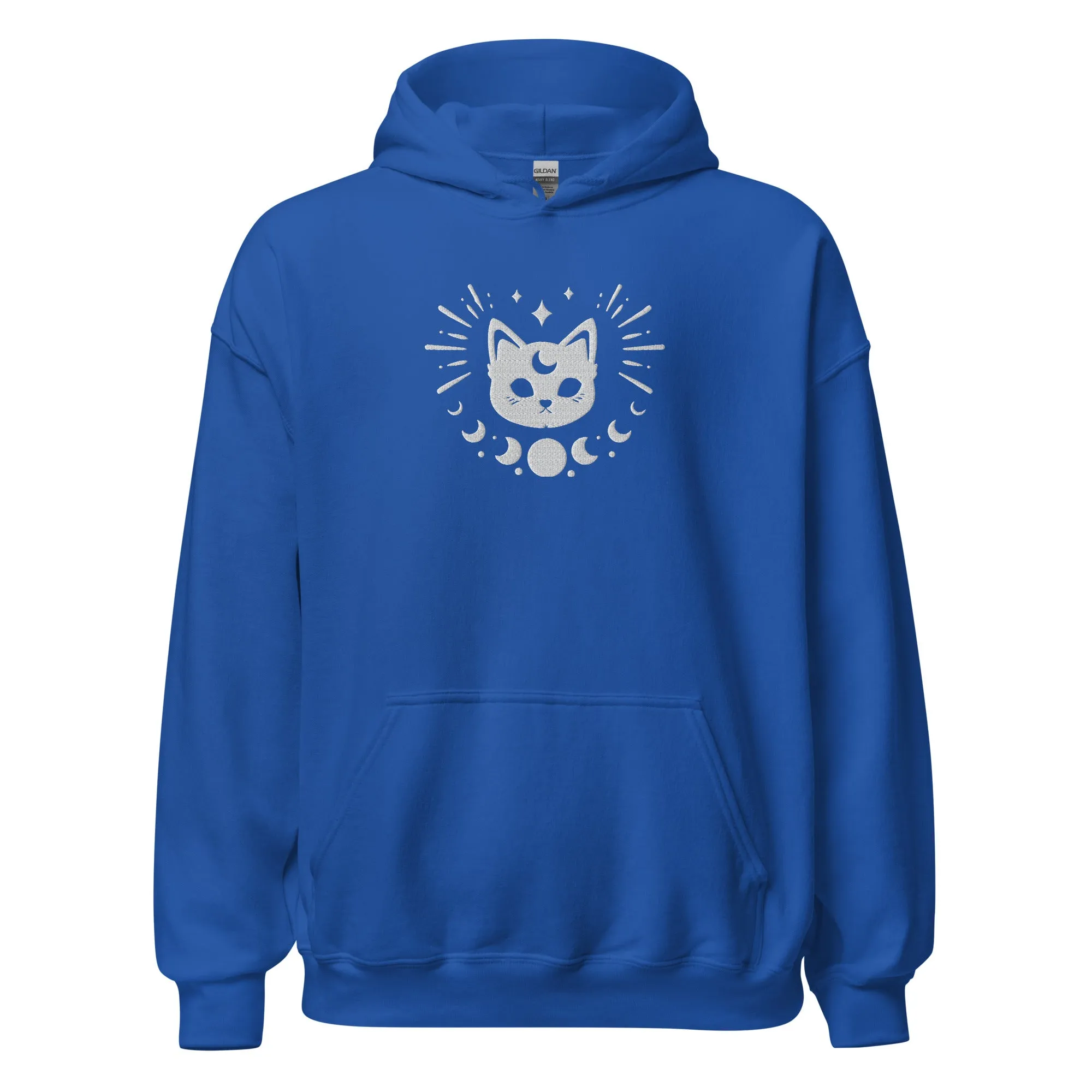 Celestial Moon Phases Cat Embroidered Unisex Hoodie