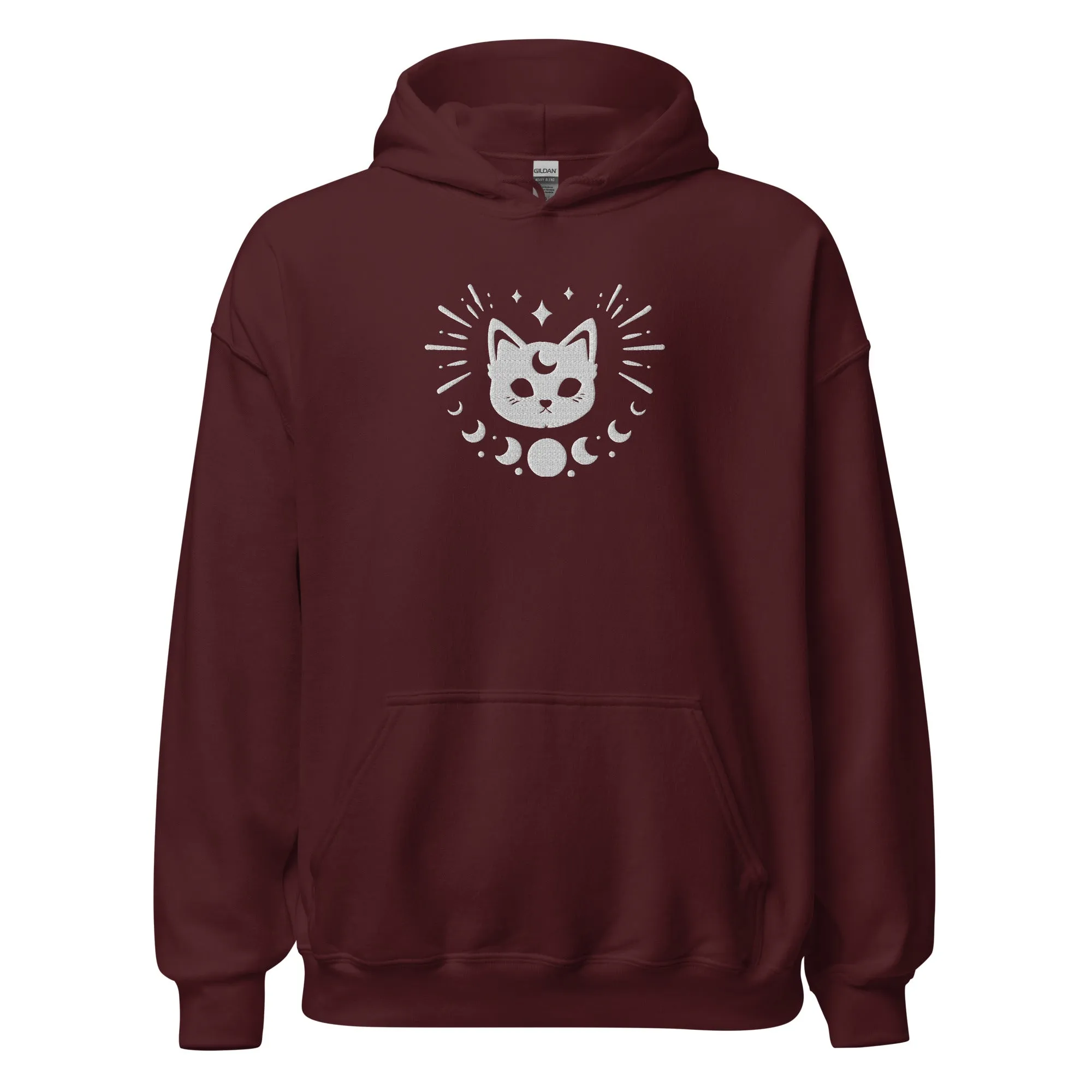 Celestial Moon Phases Cat Embroidered Unisex Hoodie