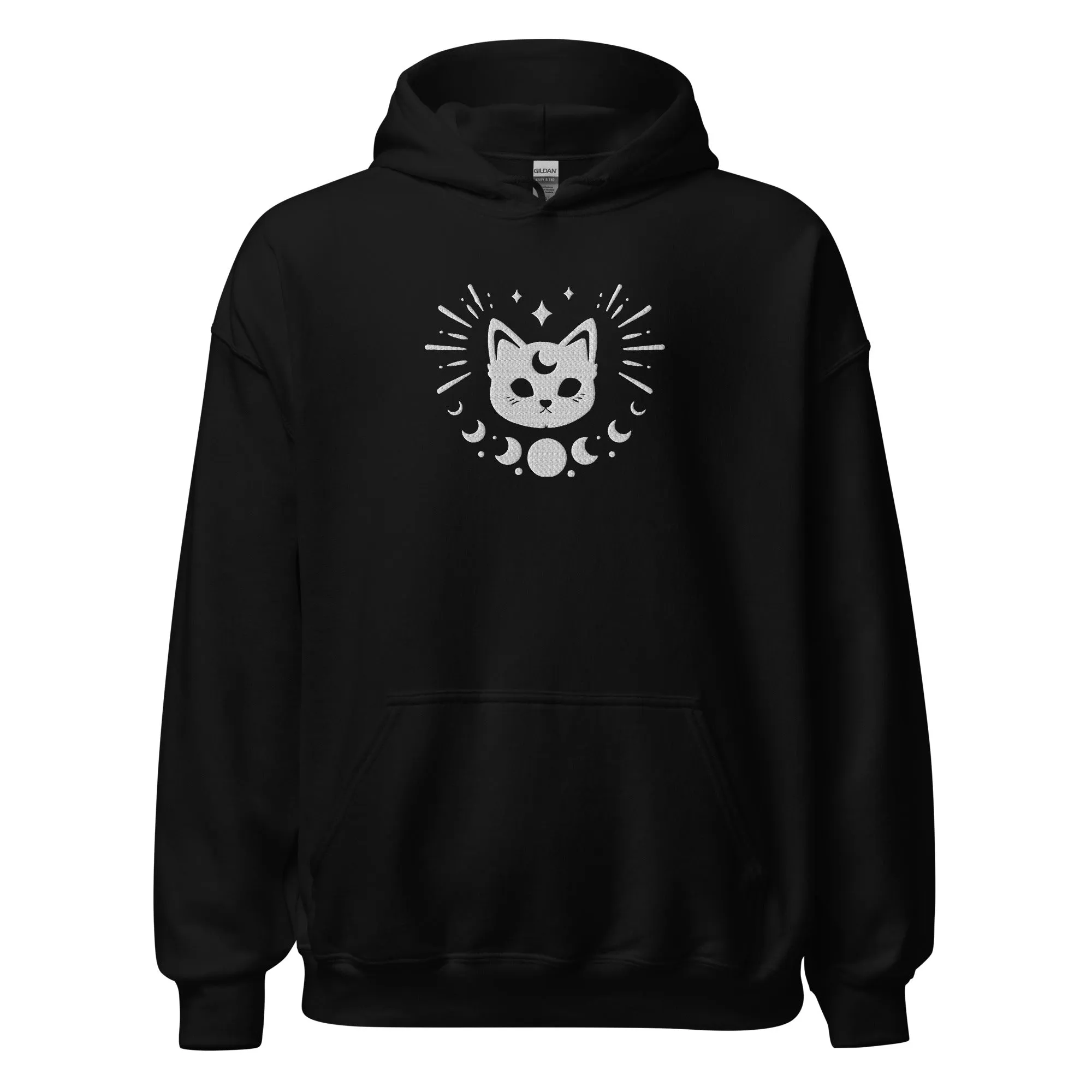 Celestial Moon Phases Cat Embroidered Unisex Hoodie