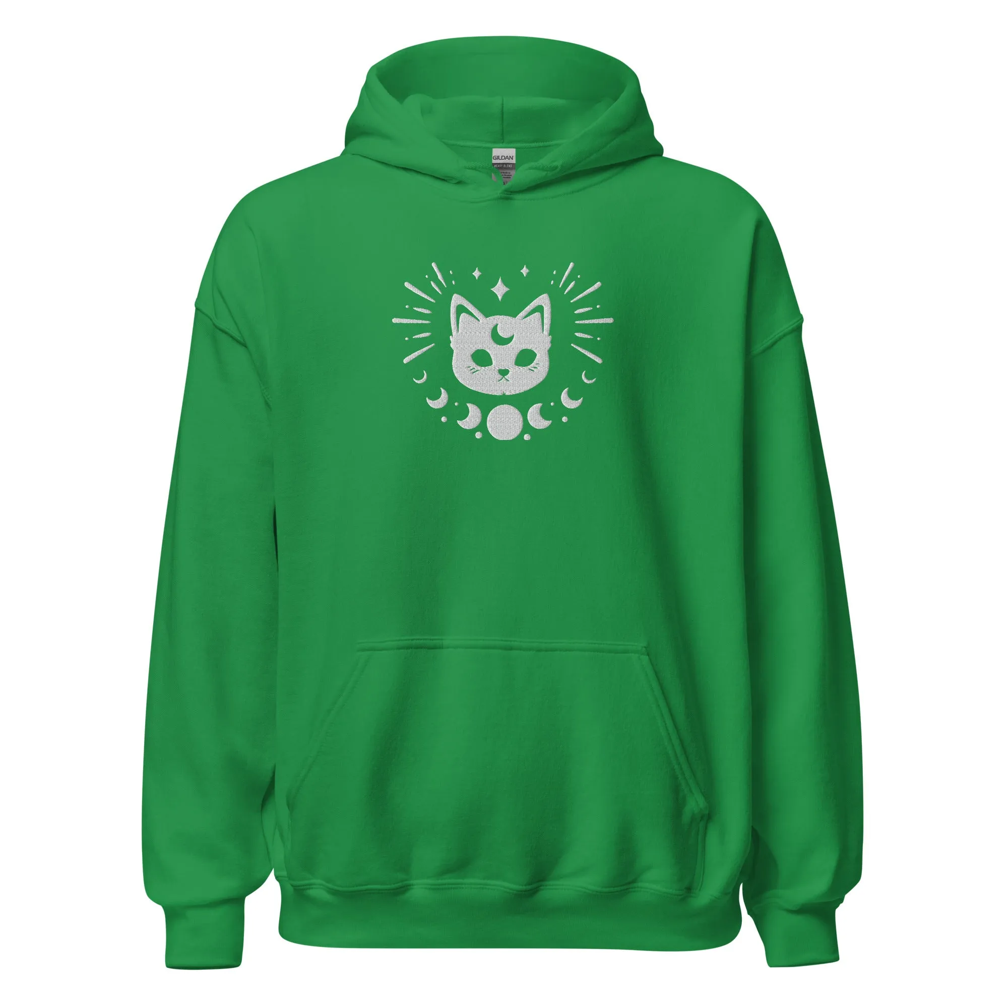 Celestial Moon Phases Cat Embroidered Unisex Hoodie