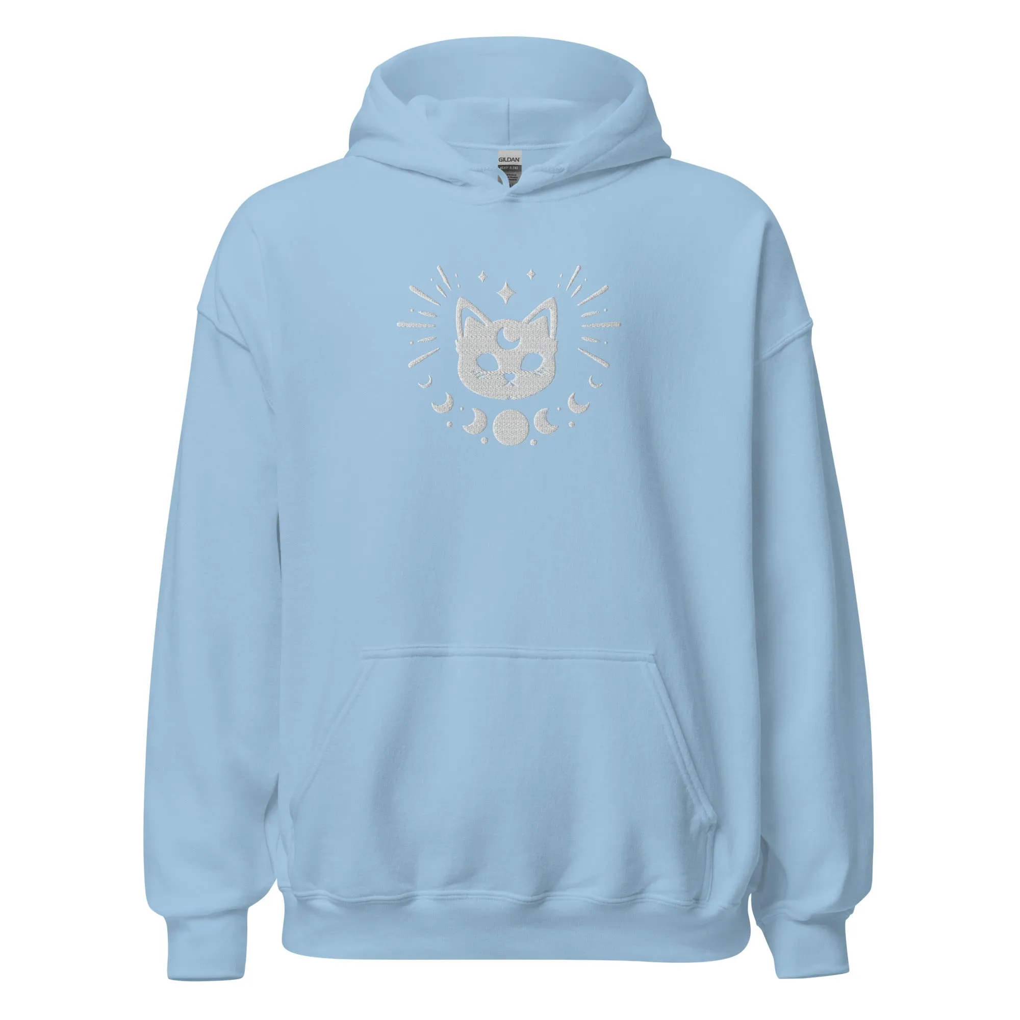 Celestial Moon Phases Cat Embroidered Unisex Hoodie