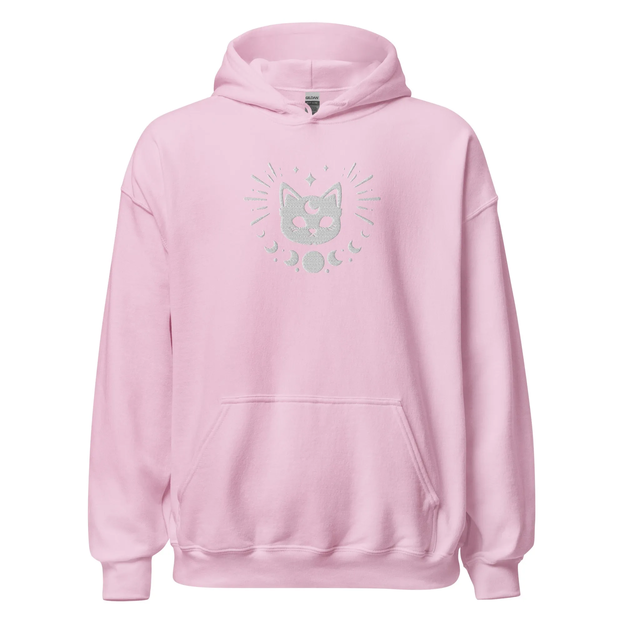 Celestial Moon Phases Cat Embroidered Unisex Hoodie
