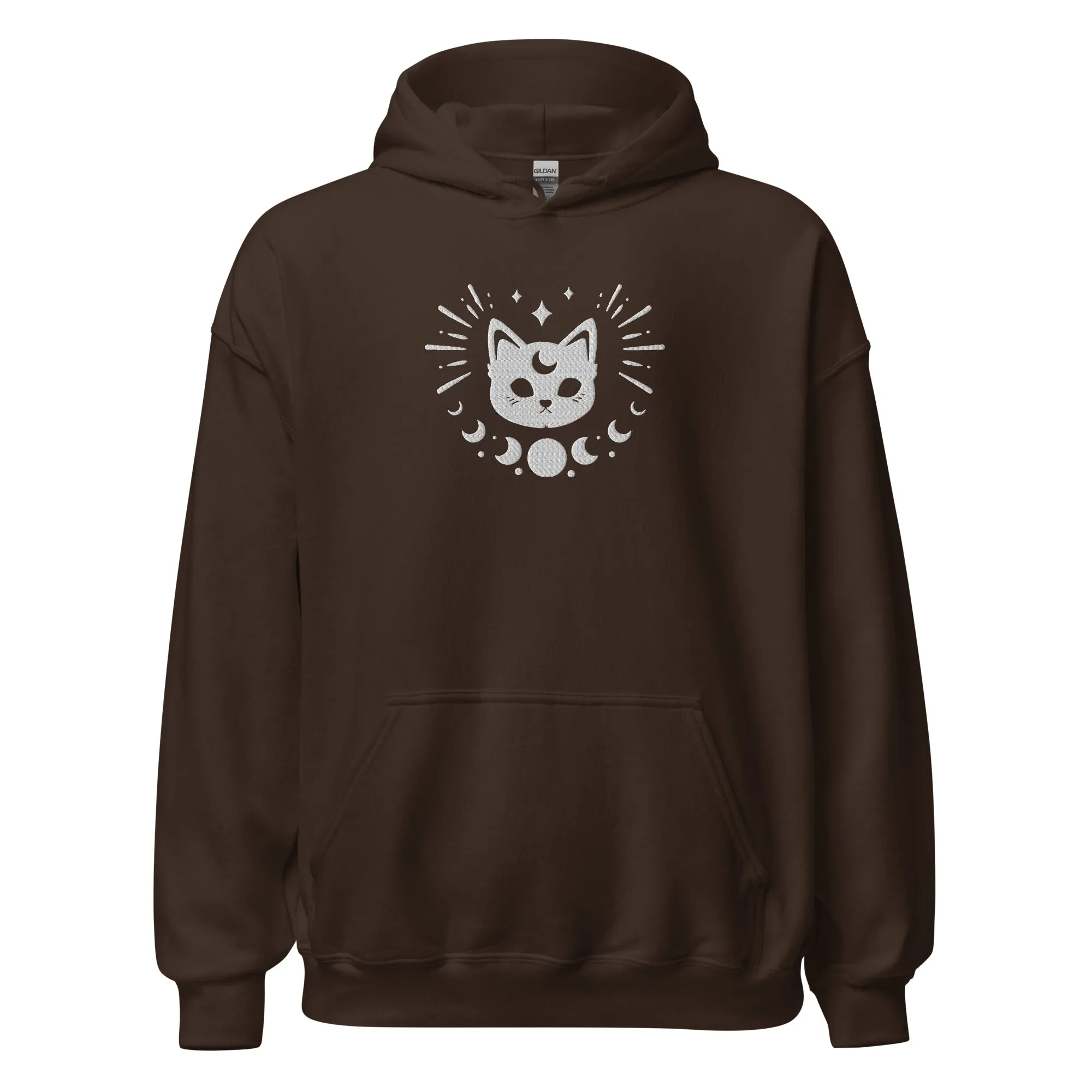 Celestial Moon Phases Cat Embroidered Unisex Hoodie