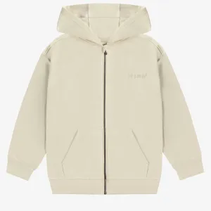 Chandail à capuchon et fermeture éclair crème en coton ouaté, adulte || Cream hoodie with a zipper in cotton, adult
