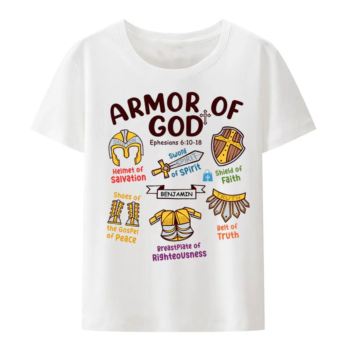 Christianartbag T-shirt, Armor Of God Letter Print T-Shirt, Children's Printed T-Shirts, CABTK01200923.