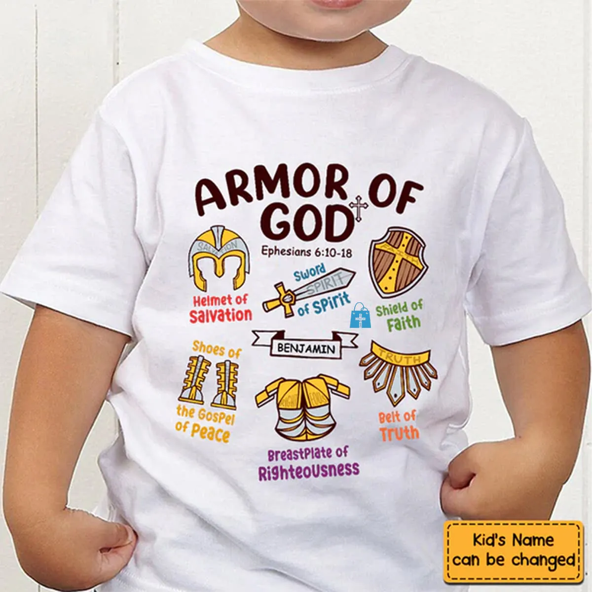 Christianartbag T-shirt, Armor Of God Letter Print T-Shirt, Children's Printed T-Shirts, CABTK01200923.