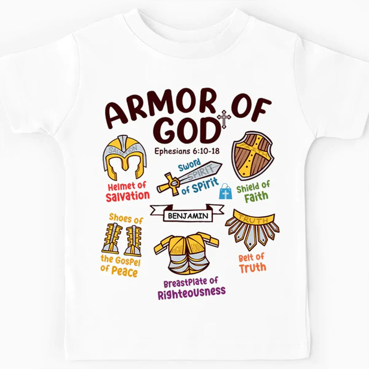 Christianartbag T-shirt, Armor Of God Letter Print T-Shirt, Children's Printed T-Shirts, CABTK01200923.