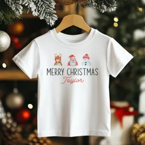Christmas Santa Reindeer Snowman Personalised Toddler & Kids T Shirt