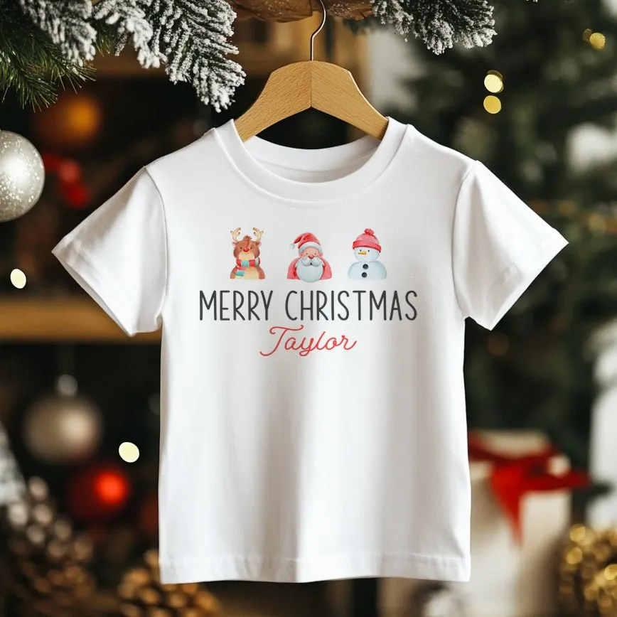 Christmas Santa Reindeer Snowman Personalised Toddler & Kids T Shirt