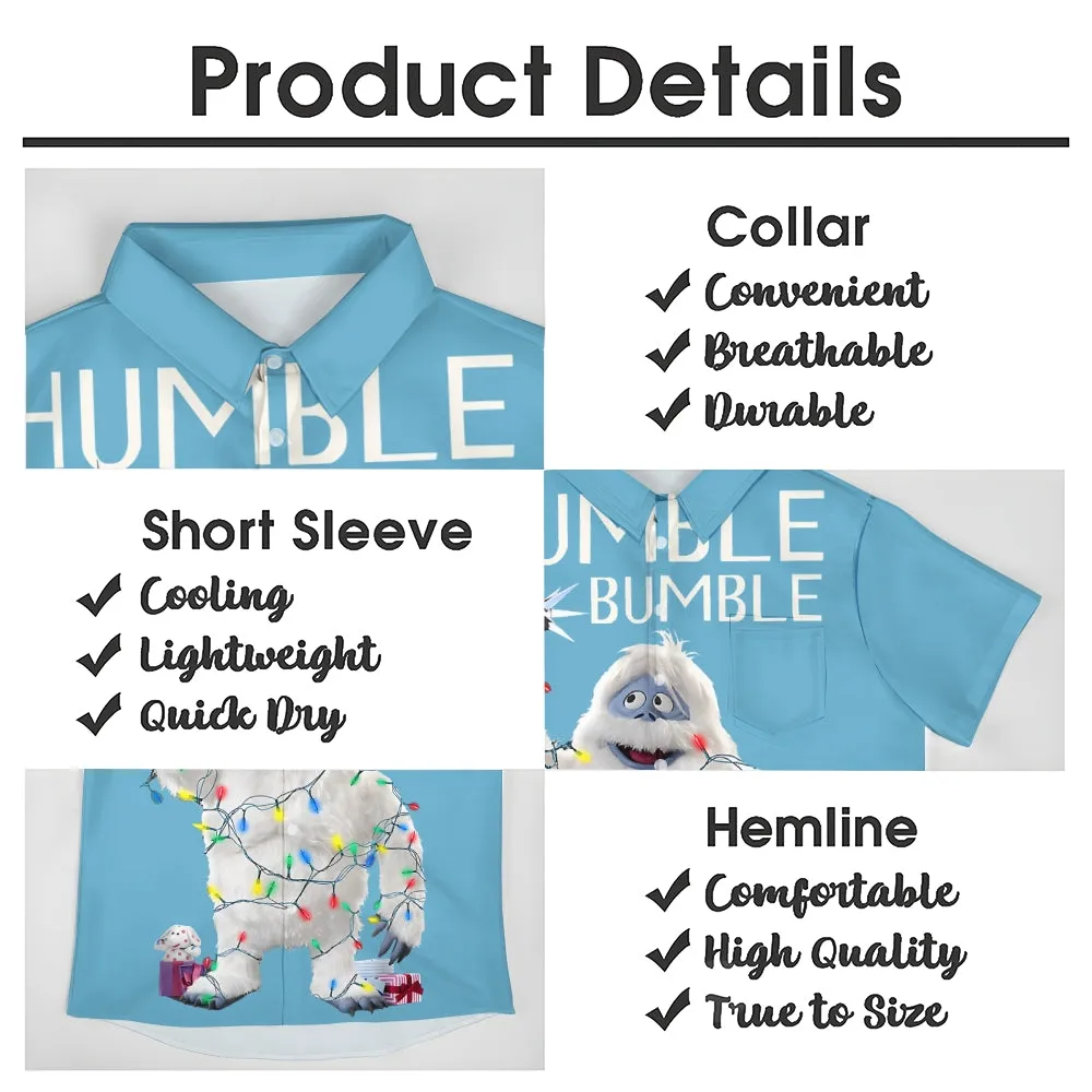 Christmas Snowman Lantern Print Chest Pocket Short Sleeve Shirt 2411011038