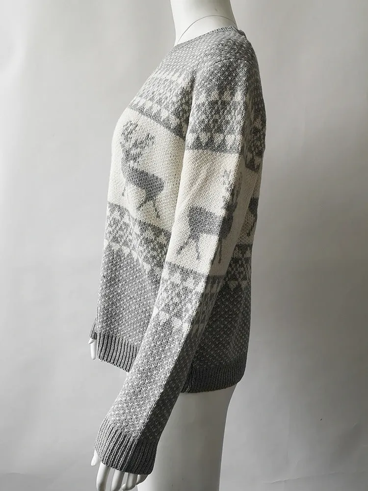 Christmas Sweater Geometric Elk Jacquard Sweater