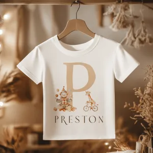 Circus Theme Personalised Name With Initial Toddler & Kids T Shirt