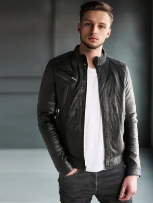 Classic Metro Genuine Leather Biker Jacket for Men