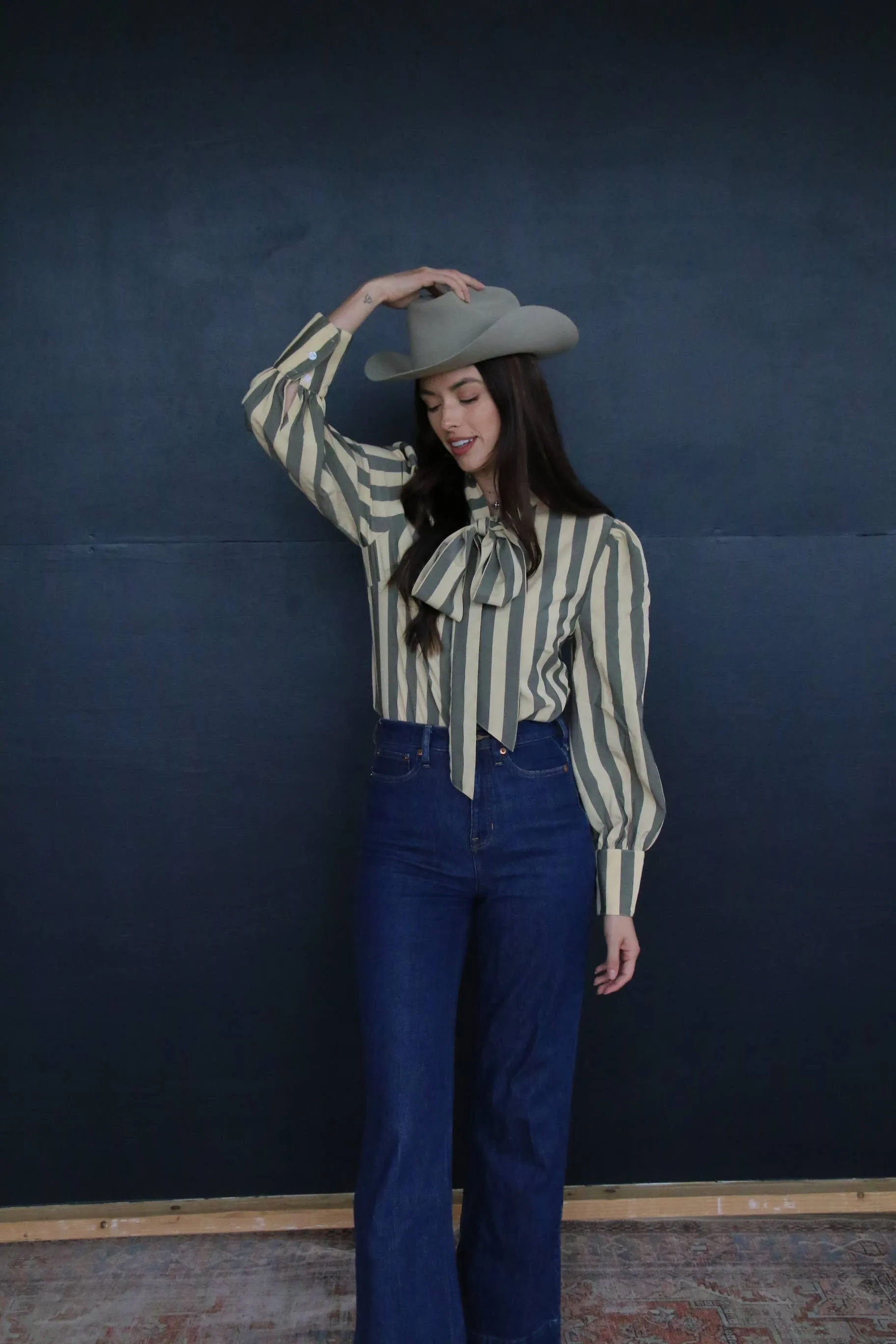 Classy striped bowtie button up