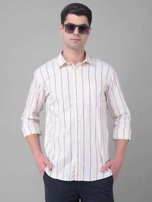 COBB BEIGE STRIPED SLIM FIT CASUAL SHIRT