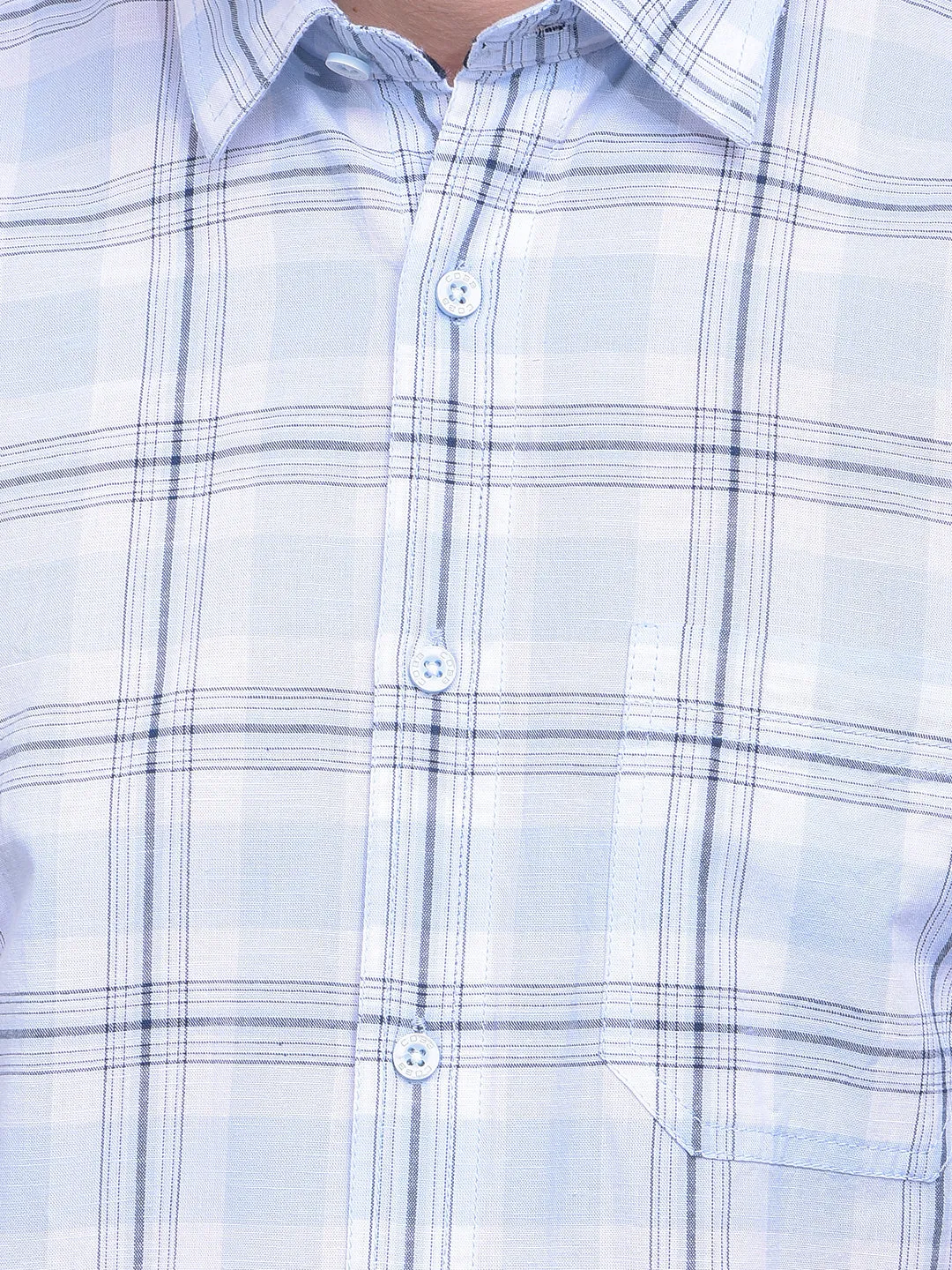 COBB SKY BLUE CHECKED HALF-SLEEVE CASUAL SHIRT