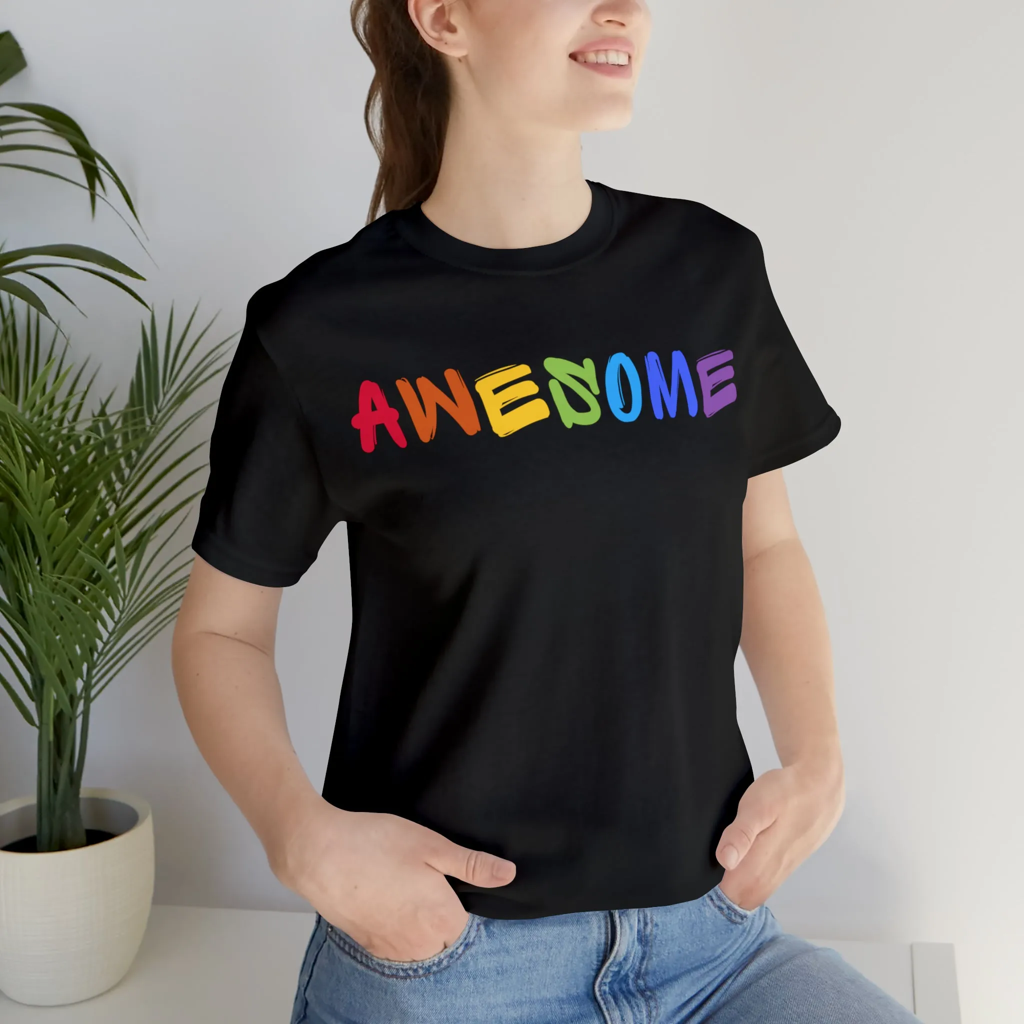 Colorful Text Awesome Short Sleeve T-Shirt