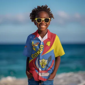 Congo-Kinshasa Independence Day Kid Hawaiian Shirt Coat Of Arms - African Pattern LT15