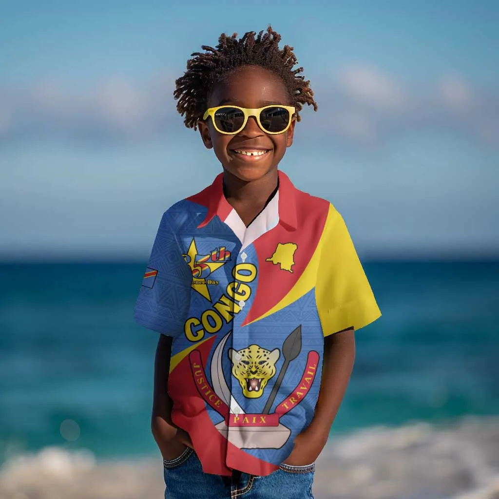 Congo-Kinshasa Independence Day Kid Hawaiian Shirt Coat Of Arms - African Pattern LT15