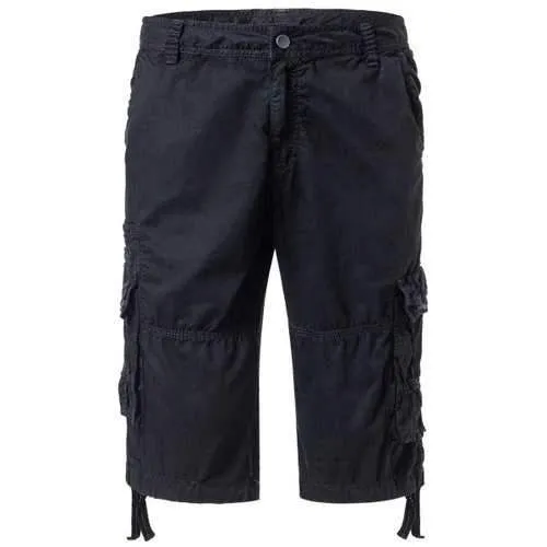 Cotton Solid Color Multi-Pockets Design Zipper Fly Straight Leg Shorts - Black 38