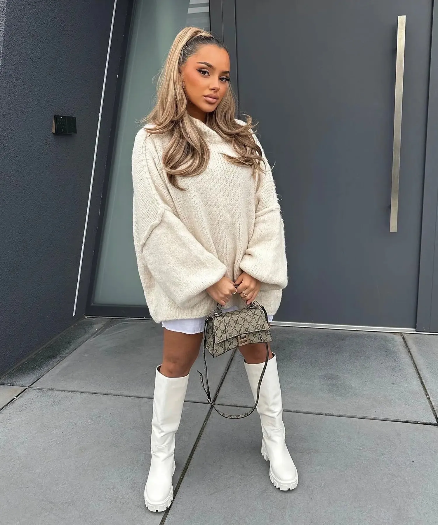 Cream Oversized Sweater Dress