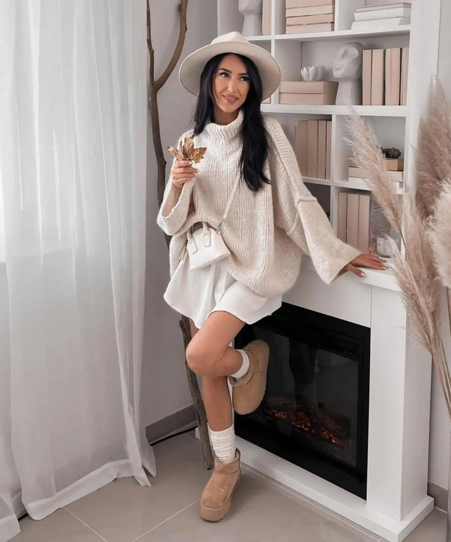 Cream Oversized Sweater Dress