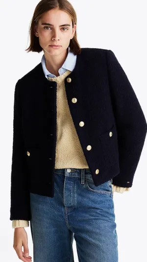 Cropped Boucle Gold Button Jacket