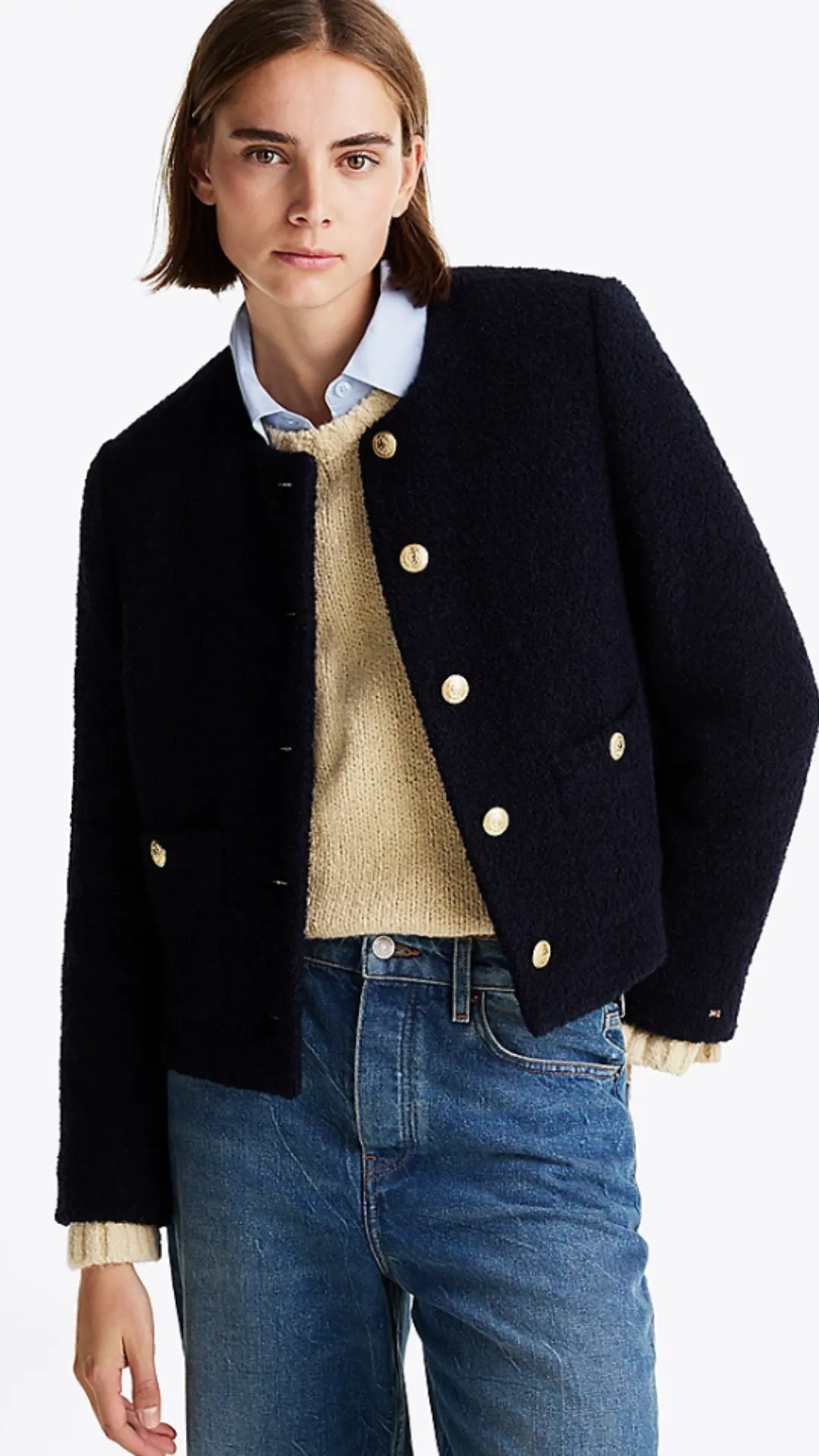 Cropped Boucle Gold Button Jacket